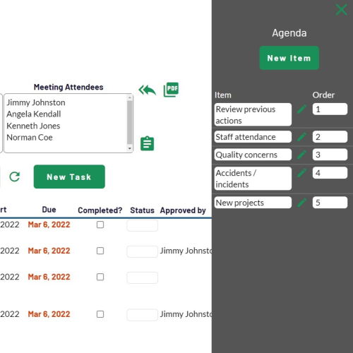 Standard agendas for meetings