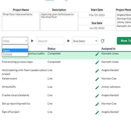 Open project task filter