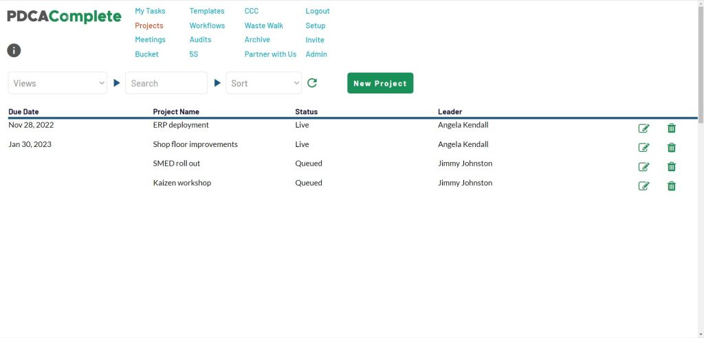 project management list