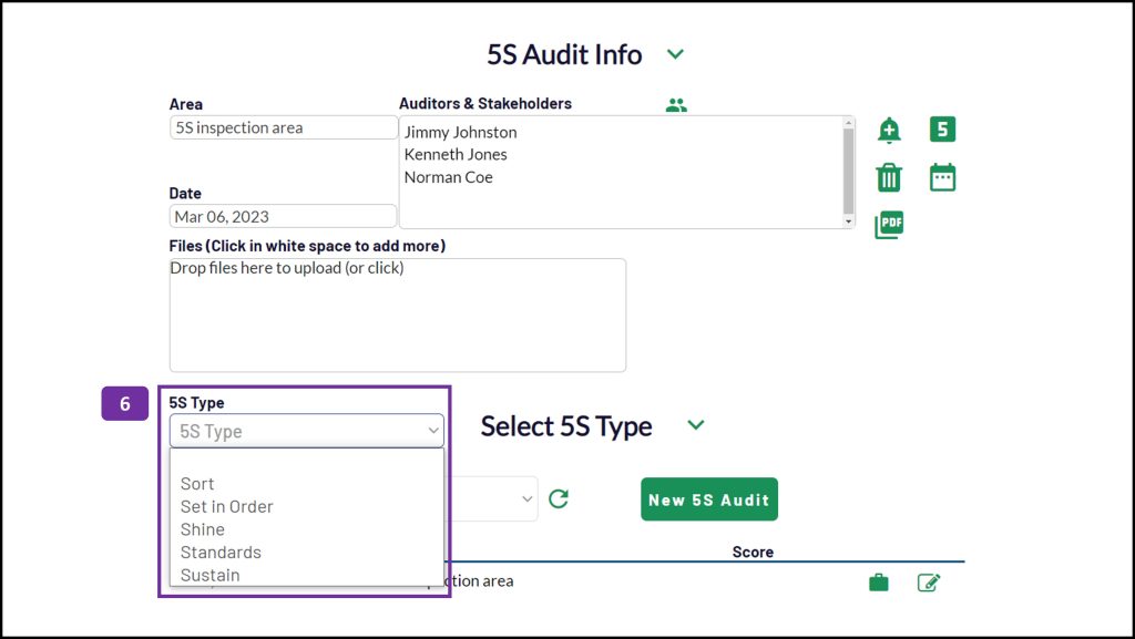 5S audit - choose 5S element