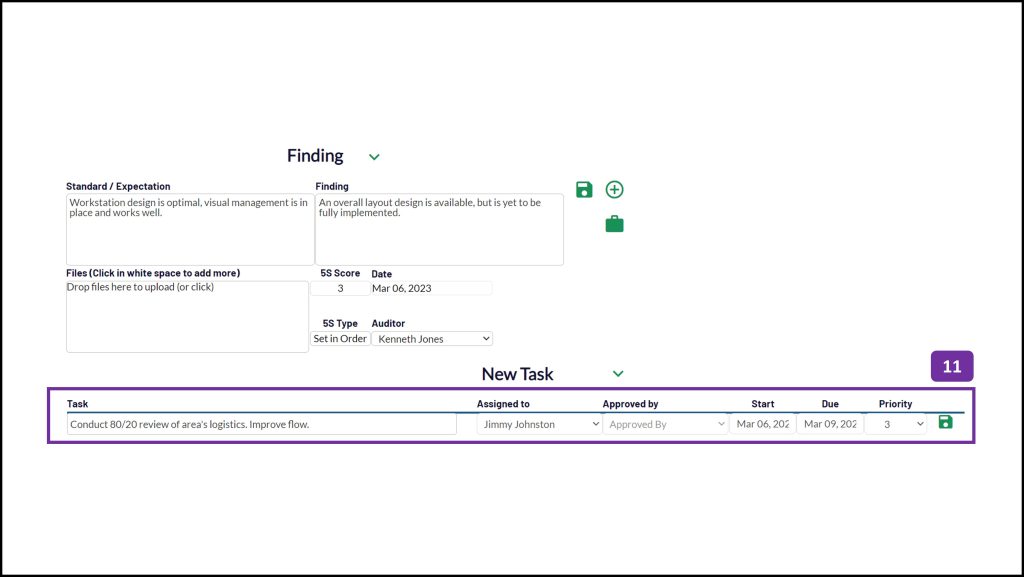 5S audit - assign corrective actions